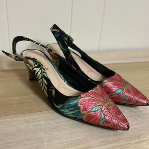 J.Renee Floral Embroidered Slingback Heels - Red and Black
